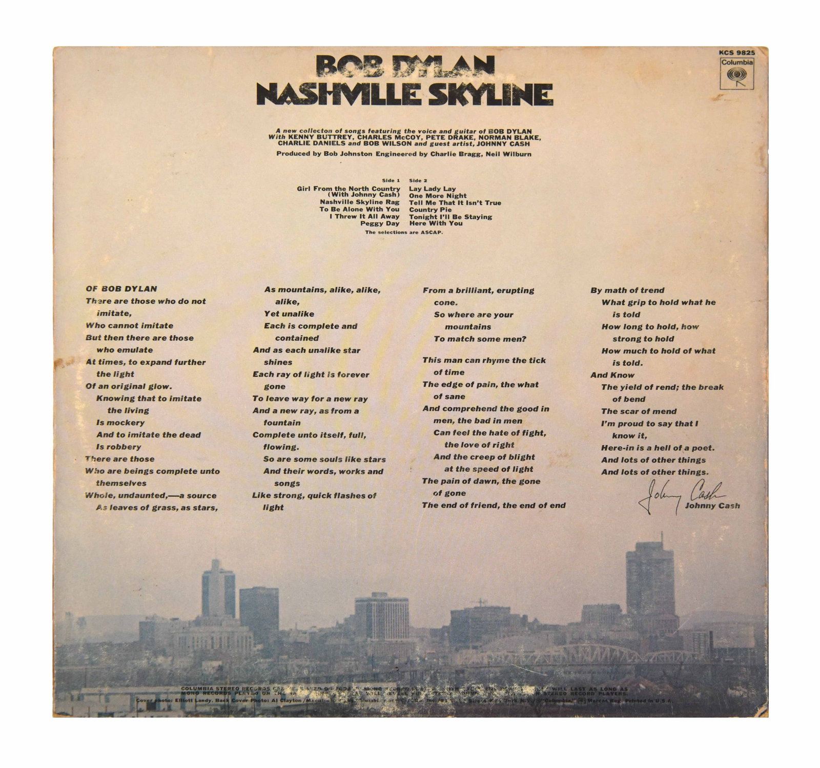 BOB DYLAN - SIGNED NASHVILLE SKYLINE LP - 2