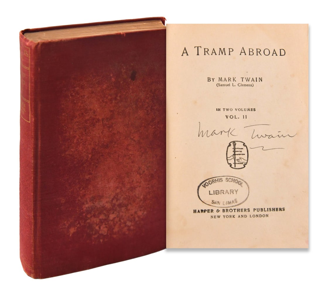 MARK TWAIN (1835-1910), SIGNED A TRAMP ABROAD: MARK TWAIN (1835-1910), SIGNED A TRAMP ABROAD Provenance and Authenticity: Mark Twain (1835-1910), Signed A Tramp Abroad is presented as a signed music memorabilia lot supported by the available catal