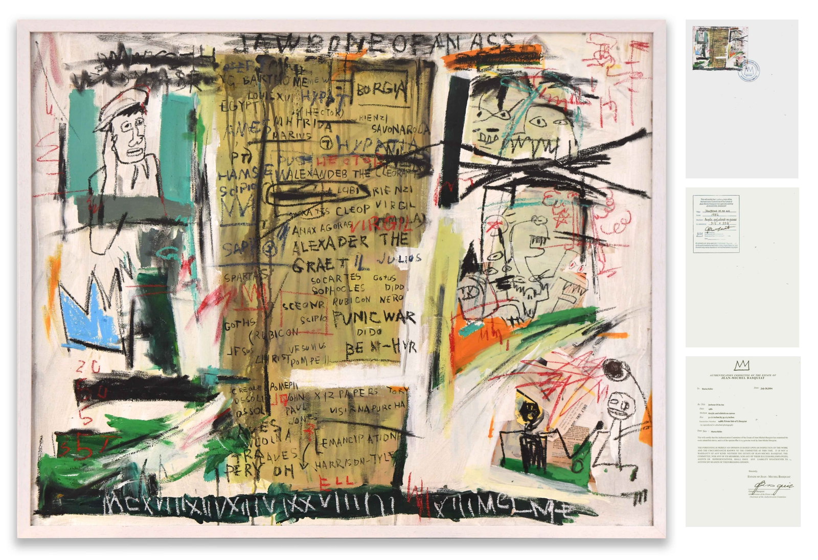 JEAN-MICHEL BASQUIAT (1960-1988), ATTRIBUTED TO, ACRYLIC AND WAX CRAYON ON CANVAS: JEAN-MICHEL BASQUIAT (1960-1988), ATTRIBUTED TO, ACRYLIC AND WAX CRAYON ON CANVAS Dimensions: Image size: 79.8 x 99.8 cm. All measured values are approximate. Outer frame size: 83.1 x 103.1 cm. All
