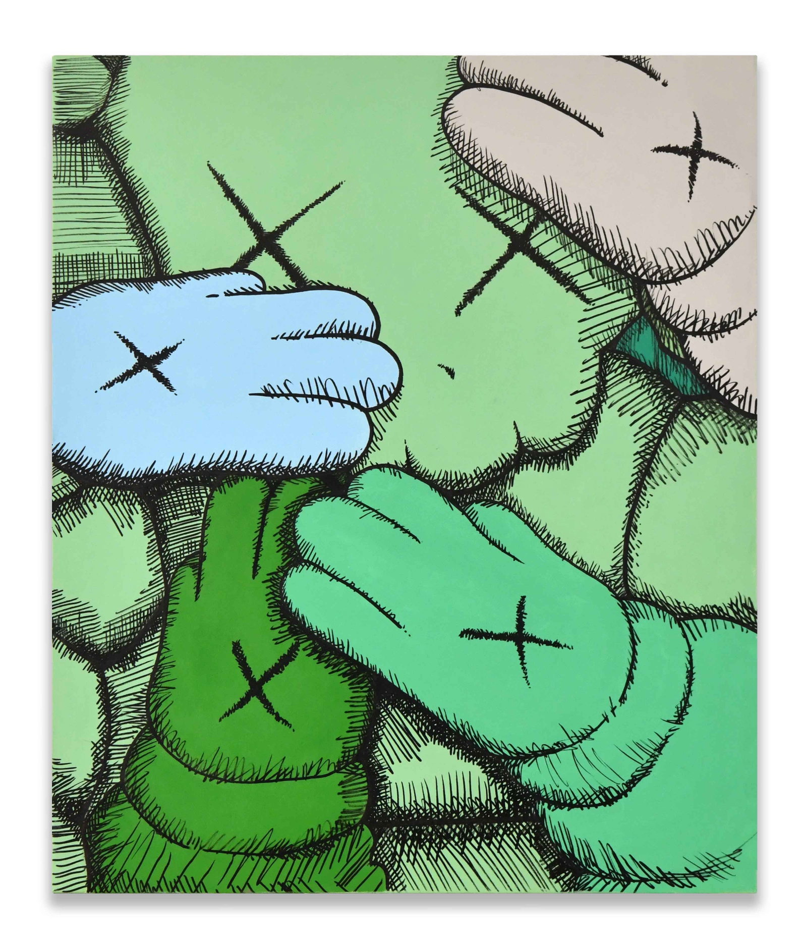 KAWS (CONTEMPORARY), ATTRIBUTED TO, ACRYLIC ON CANVAS: KAWS (CONTEMPORARY), ATTRIBUTED TO, ACRYLIC ON CANVAS Dimensions: Image size: 79.7 x 66 cm. All measured values are approximate. Provenance and Authenticity: This artwork is presented in the manner