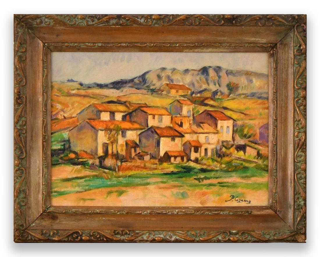 PAUL CEZANNE (1839-1906), ATTRIBUTED TO, OIL ON CANVAS: PAUL CEZANNE (1839-1906), ATTRIBUTED TO, OIL ON CANVAS Dimensions: Image size: 24.5 x 33.7 cm. All measured values are approximate. Outer frame size: 34.5 x 43.7 cm. All measured values are approximat