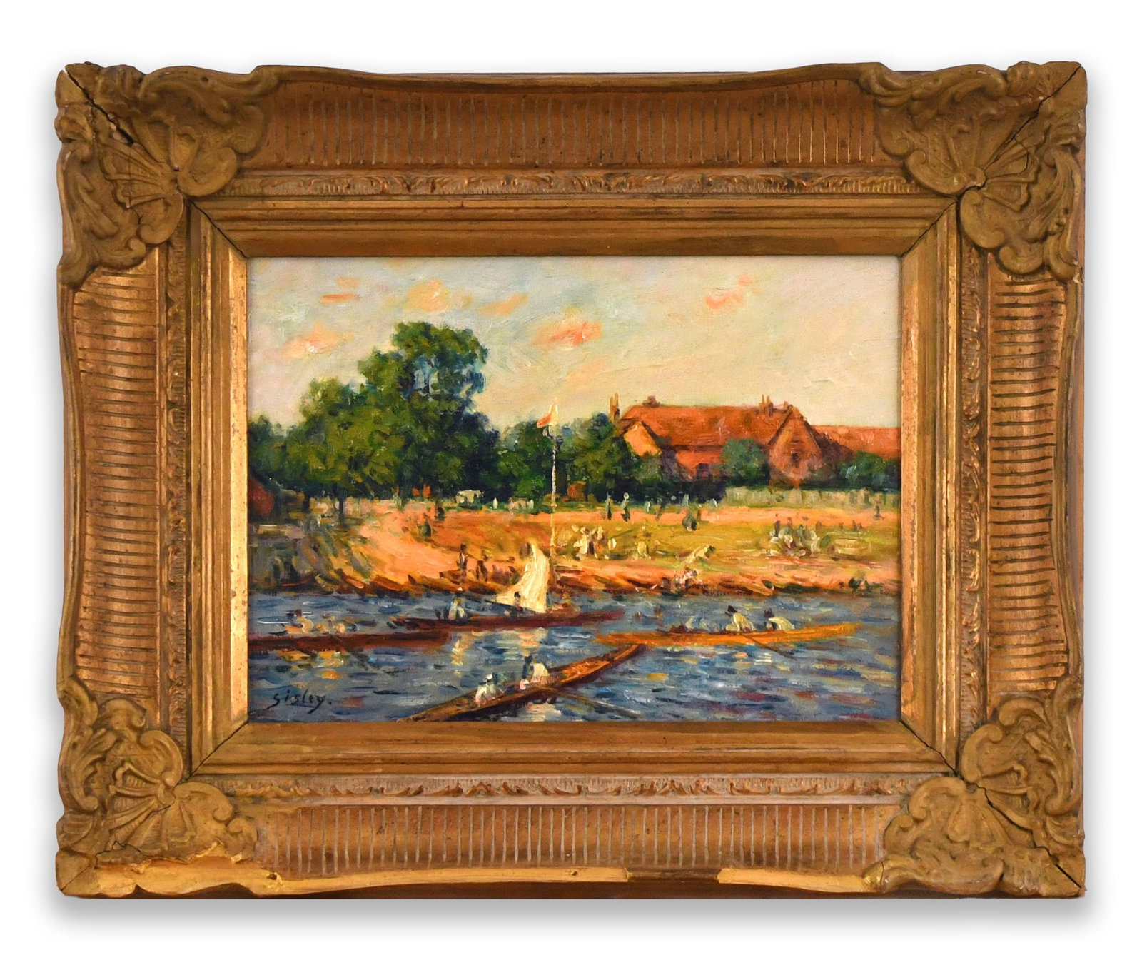 ALFRED SISLEY (1839-1899), ATTRIBUTED TO, OIL ON CANVAS: ALFRED SISLEY (1839-1899), ATTRIBUTED TO, OIL ON CANVAS Dimensions: Image size: 25 x 33.5 cm. All measured values are approximate. Outer frame size: 40.2 x 49.9 cm. All measured values are approximate