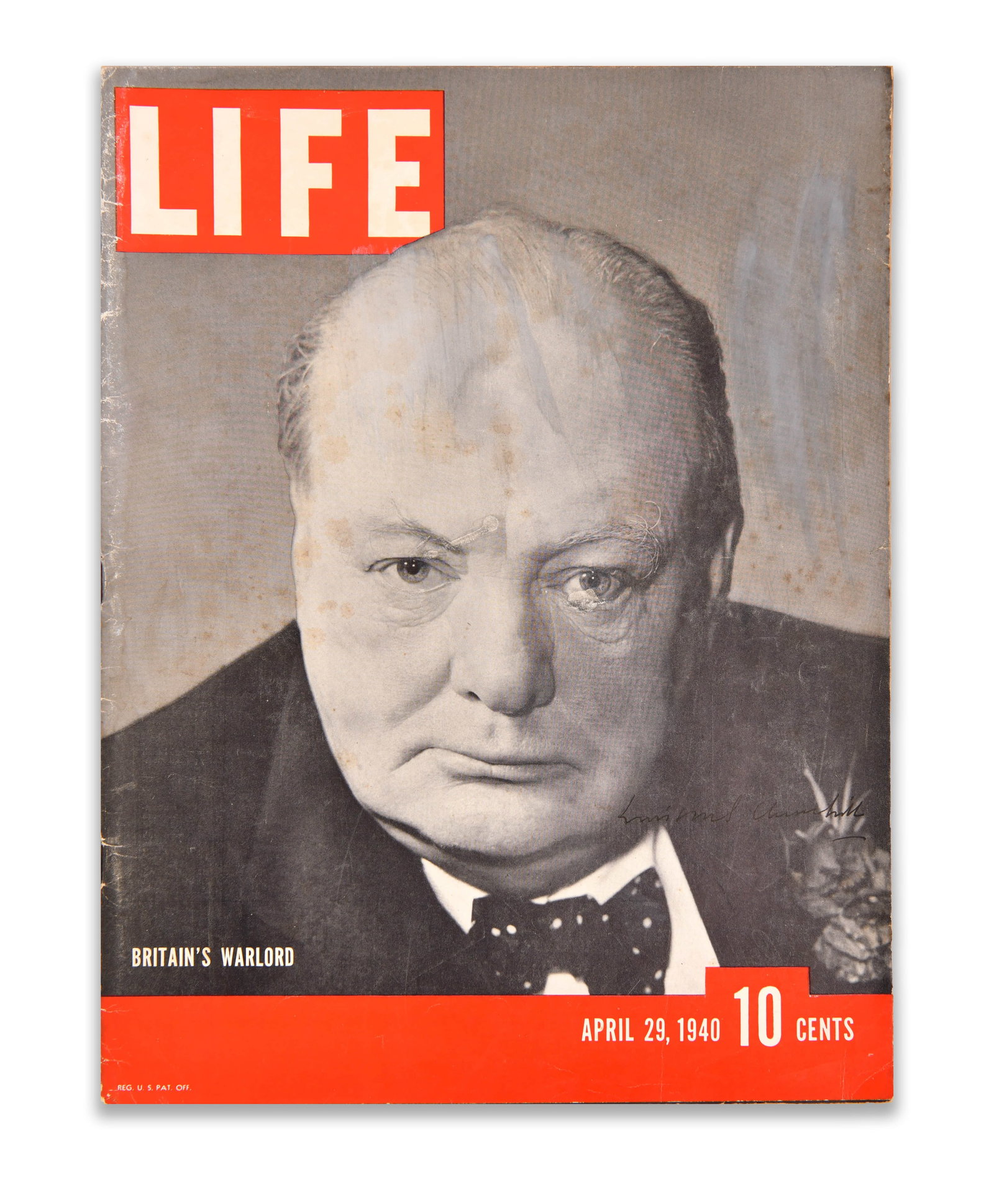 WINSTON CHURCHILL, SIGNED LIFE MAGAZINE (APRIL 29, 1940 ISSUE, "BRITAIN'S WARLORD") (1 of 3)