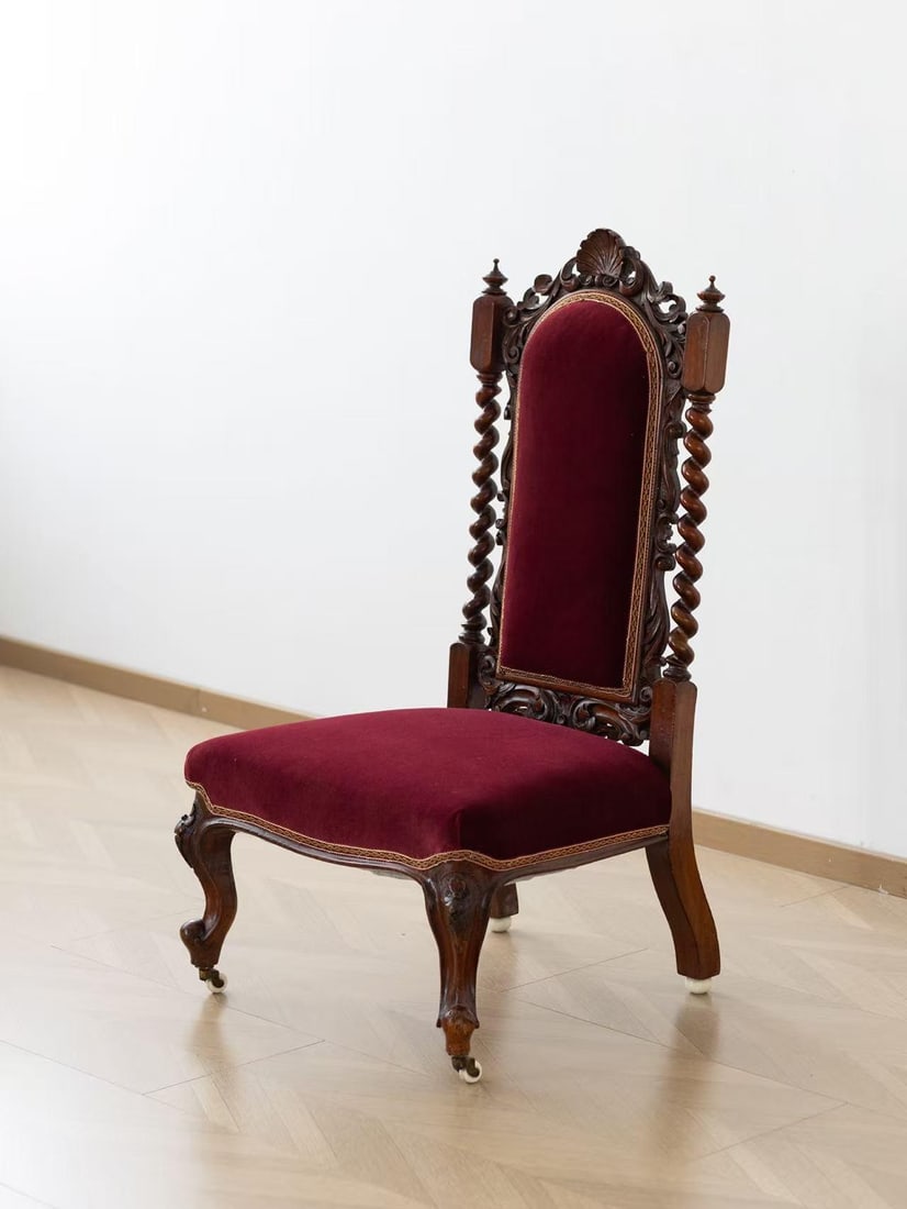HIGH-BACKED VELVET DINING CHAIRS CARVED FROM WALNUT WOOD DURING THE REIGN OF NAPOLEON III OF FRANCE (1 of 1)