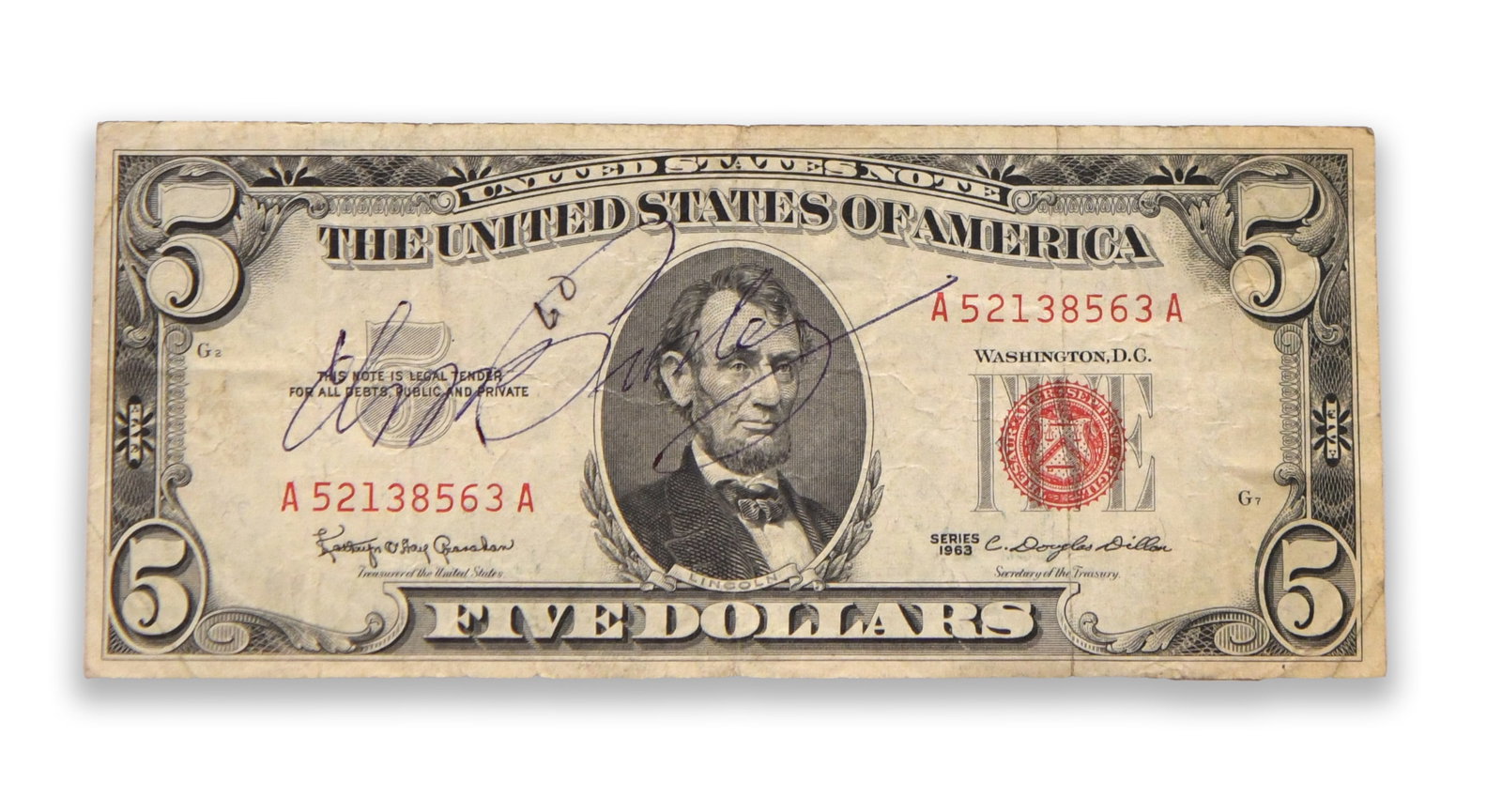 UNITED STATES FIVE DOLLAR NOTE - SERIES 1963: UNITED STATES FIVE DOLLAR NOTE - SERIES 1963 Provenance and Authenticity: A United States Five Dollar Federal Reserve Note from the Series 1963, representing an important era of American paper