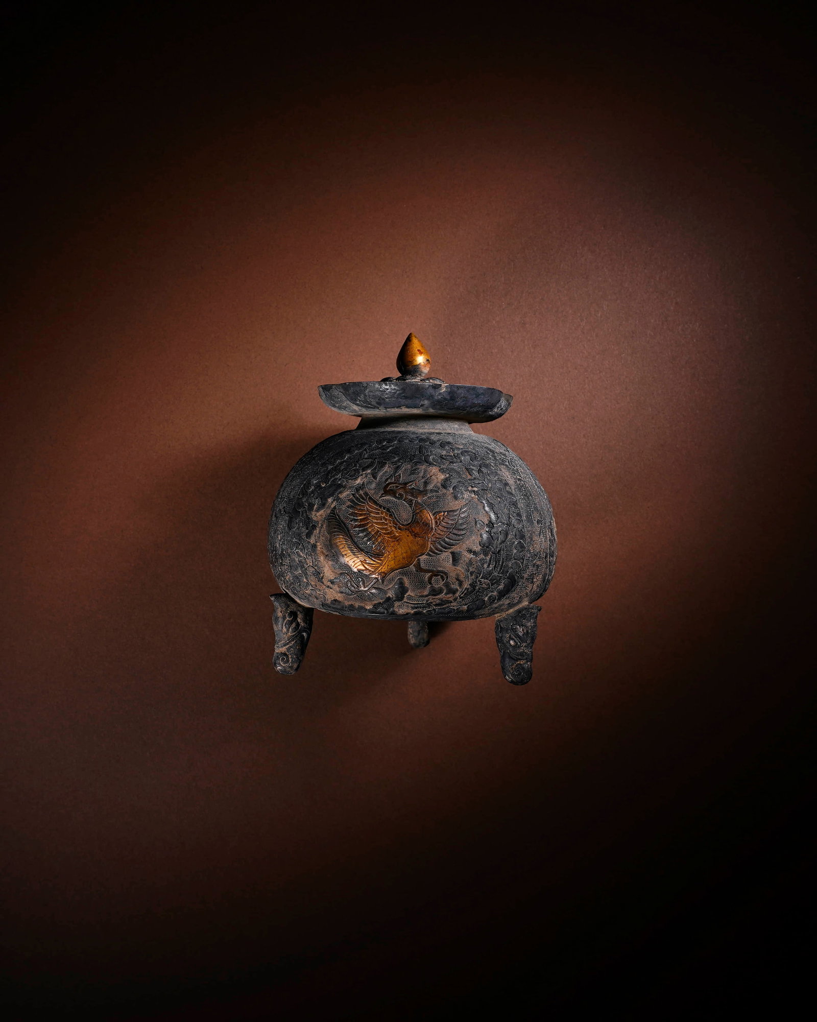 A SILVER 'PHOENIX' CENSER: A SILVER 'PHOENIX' CENSER Dimensions: Length: 10 cm (3.94 in.), Height: 10 cm (3.94 in.). Weight: 168 g. All measurements are approximate.