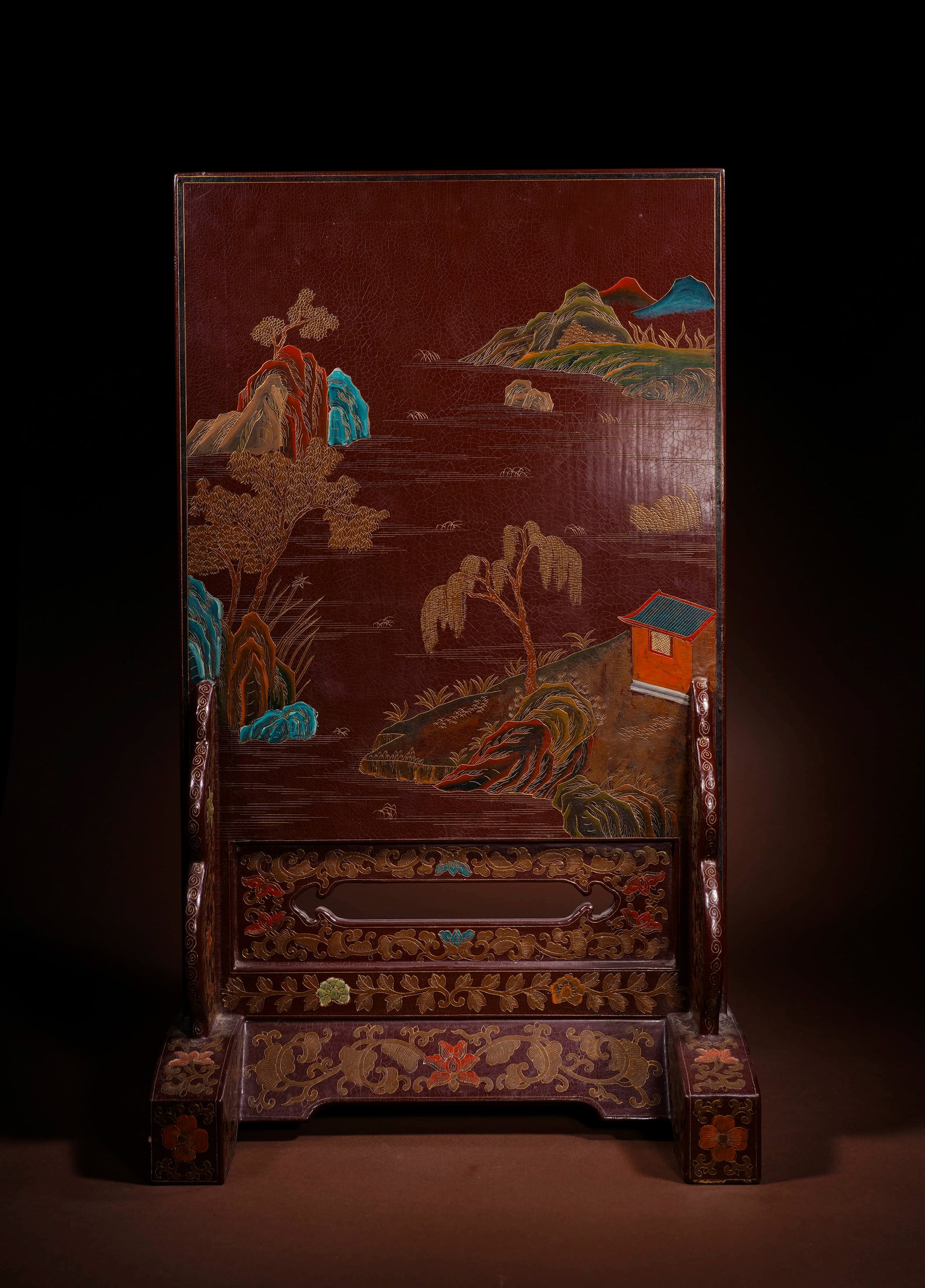 A CARVED CINNABAR LACQUER 'DRAGON' TABLE SCREEN - 3
