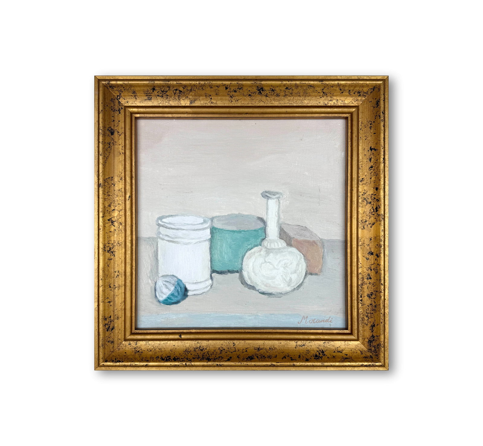 GIORGIO MORANDI (1890-1964), ATTRIBUTED TO, OIL ON CANVAS: GIORGIO MORANDI (1890-1964), ATTRIBUTED TO, OIL ON CANVAS Signed (lower right) Image Size: 11 3/4 by 11 3/4 inches (30 by 30 cm) All measurements are approximate.Framed dimensions: 15 1/4 by 15 1/4