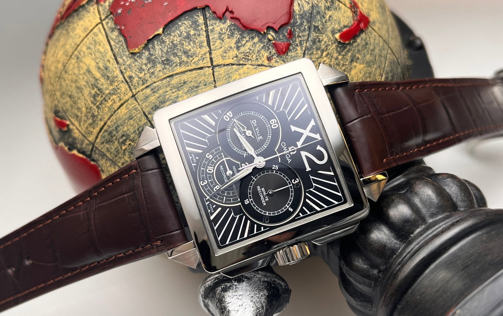 OMEGA DE VILLE CO-AXIAL AUTOMATIC CHRONOGRAPH WRISTWATCH: OMEGA DE VILLE CO-AXIAL AUTOMATIC CHRONOGRAPH WRISTWATCH OMEGA De Ville X2 Chronograph, Ref. 423.13.37.50.01.001. A gentleman's automatic chronograph featuring a stainless-steel square case measuring