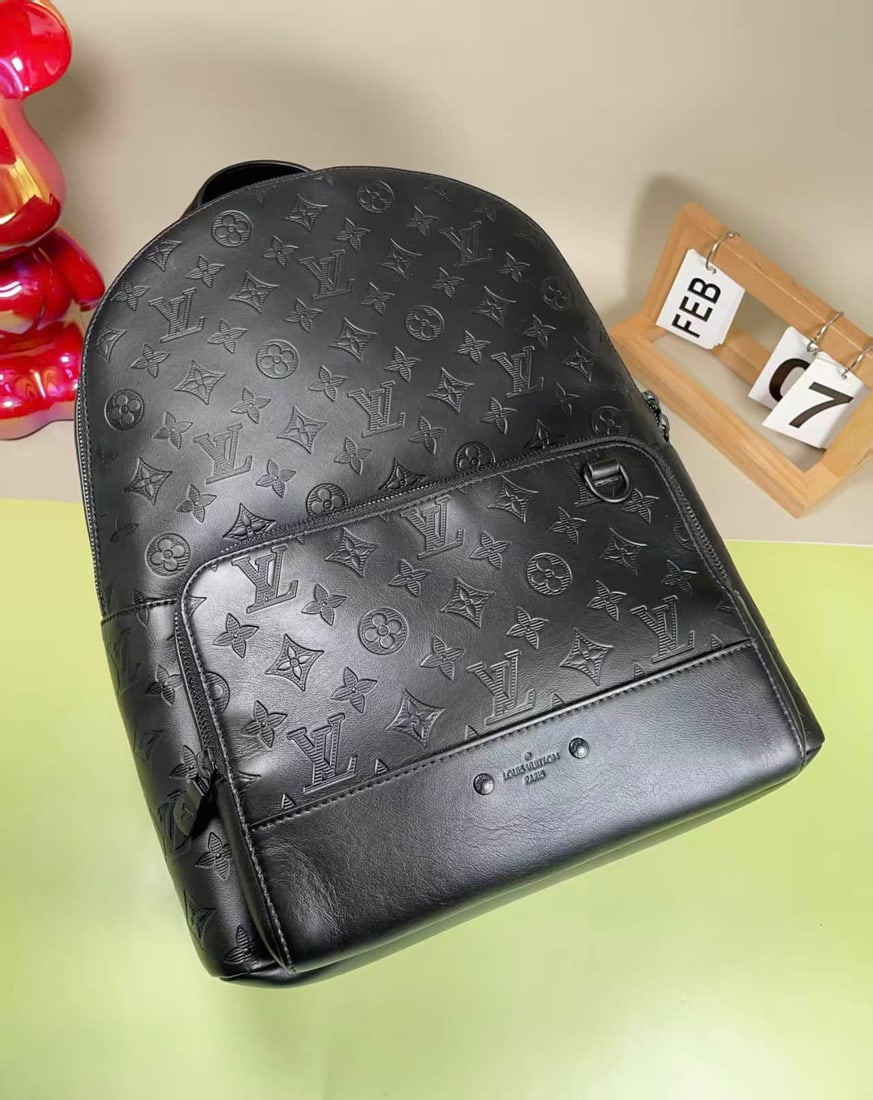 LOUIS VUITTON BLACK EMBOSSED MONOGRAM BACKPACK - 7