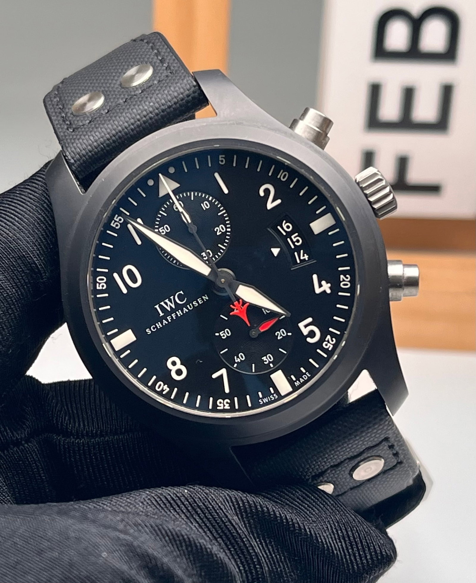 IWC PILOT'S WATCH AUTOMATIC CHRONOGRAPH, REF. IW388001: IWC PILOT'S WATCH AUTOMATIC CHRONOGRAPH, REF. IW388001 IWC, Pilot's Watch Collection, Ref. IW388001. A men's automatic flyback chronograph wristwatch with a 46 mm titanium and ceramic case. Featuring 