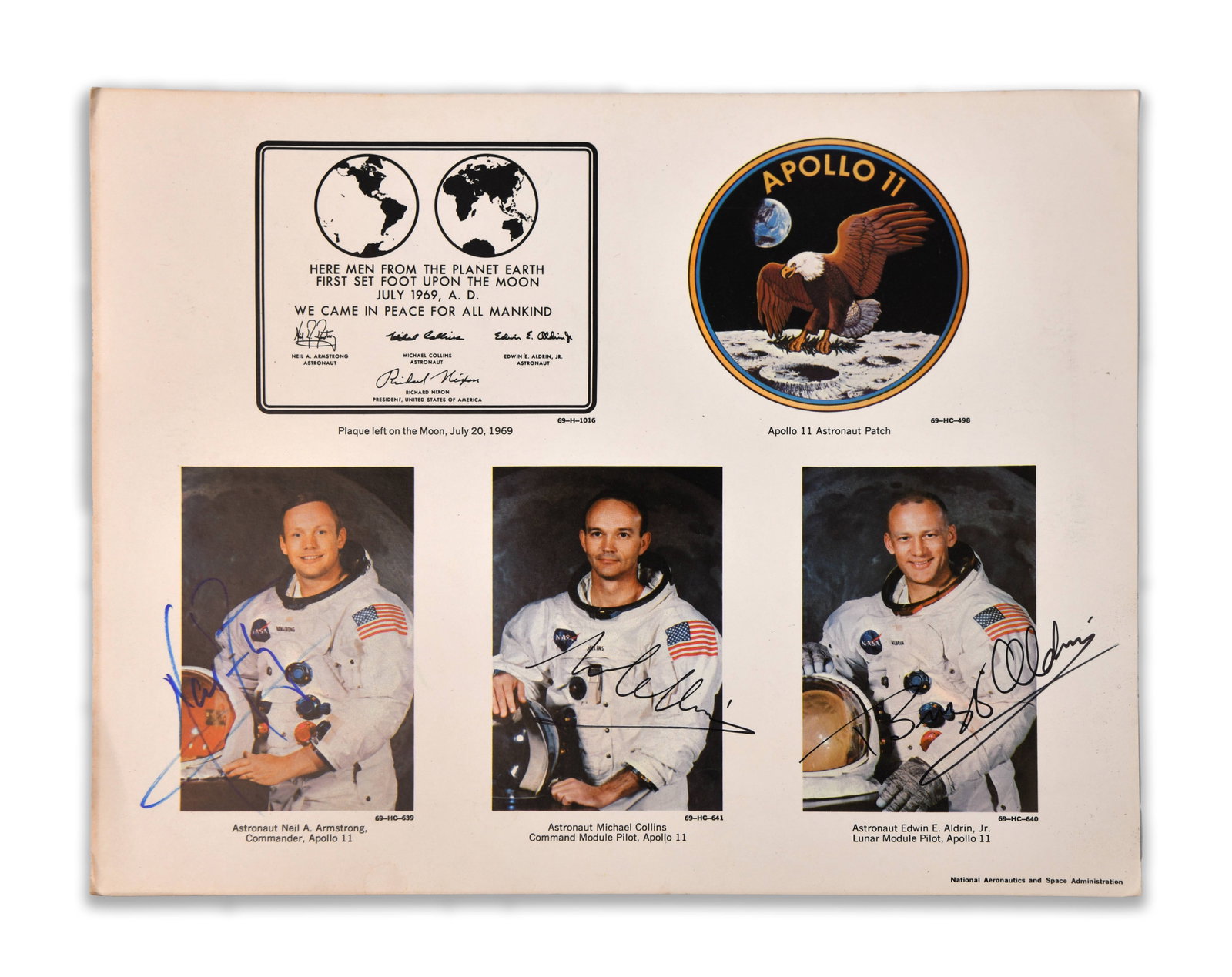 APOLLO 11 (1969), NASA ASTRONAUT PORTRAIT PRESENTATION SHEET (1 of 1)