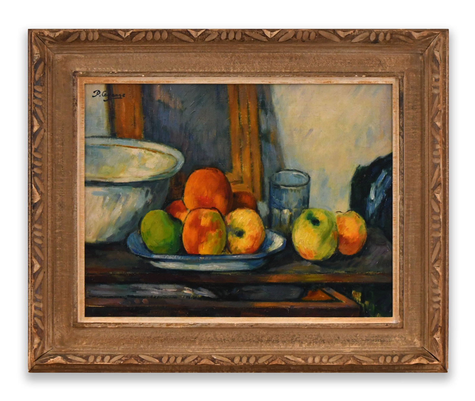 PAUL CEZANNE (1839-1906), STILL LIFE WITH APPLES, OIL ON CANVAS: PAUL CEZANNE (1839-1906), STILL LIFE WITH APPLES, OIL ON CANVAS Dimensions: Image size: 31.8 x 40.8 cm. All measured values are approximate. Outer frame size: 45.6 x 54.7 cm. All measured values are a