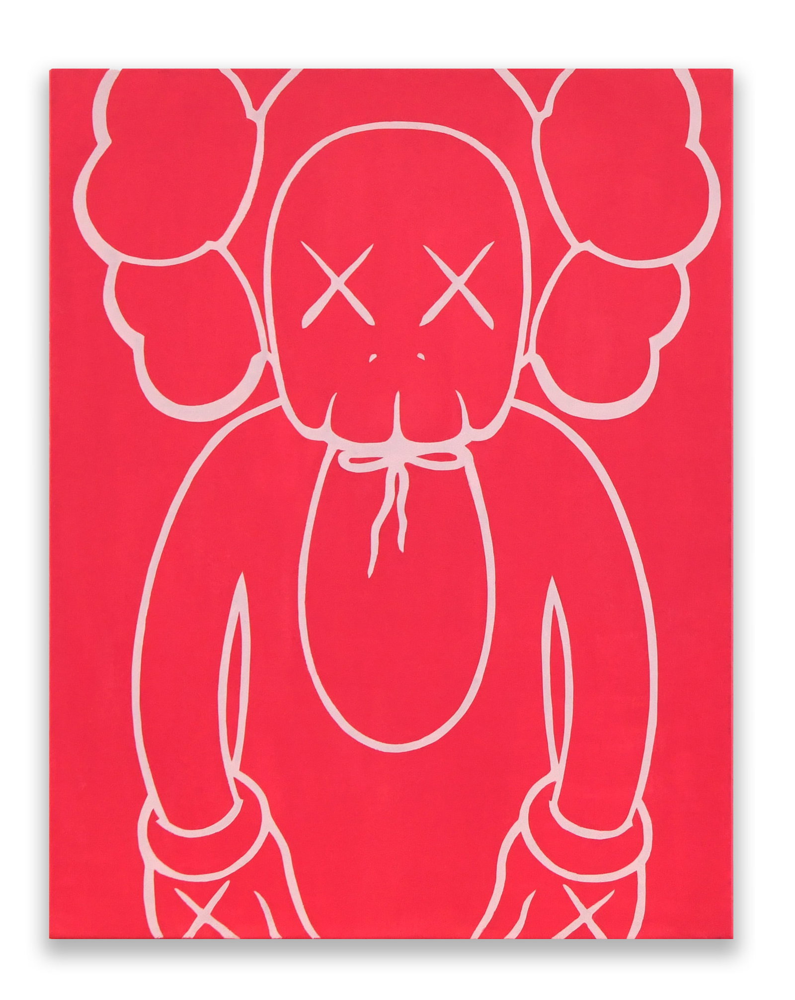 KAWS (B. 1974), COMPANION, 2006, ACRYLIC ON CANVAS: KAWS (B. 1974), COMPANION, 2006, ACRYLIC ON CANVAS Dimensions: Size: 53 x 41 cm. All measured values are approximate. Signature: KAWS Description: A bold red-and-white composition cent