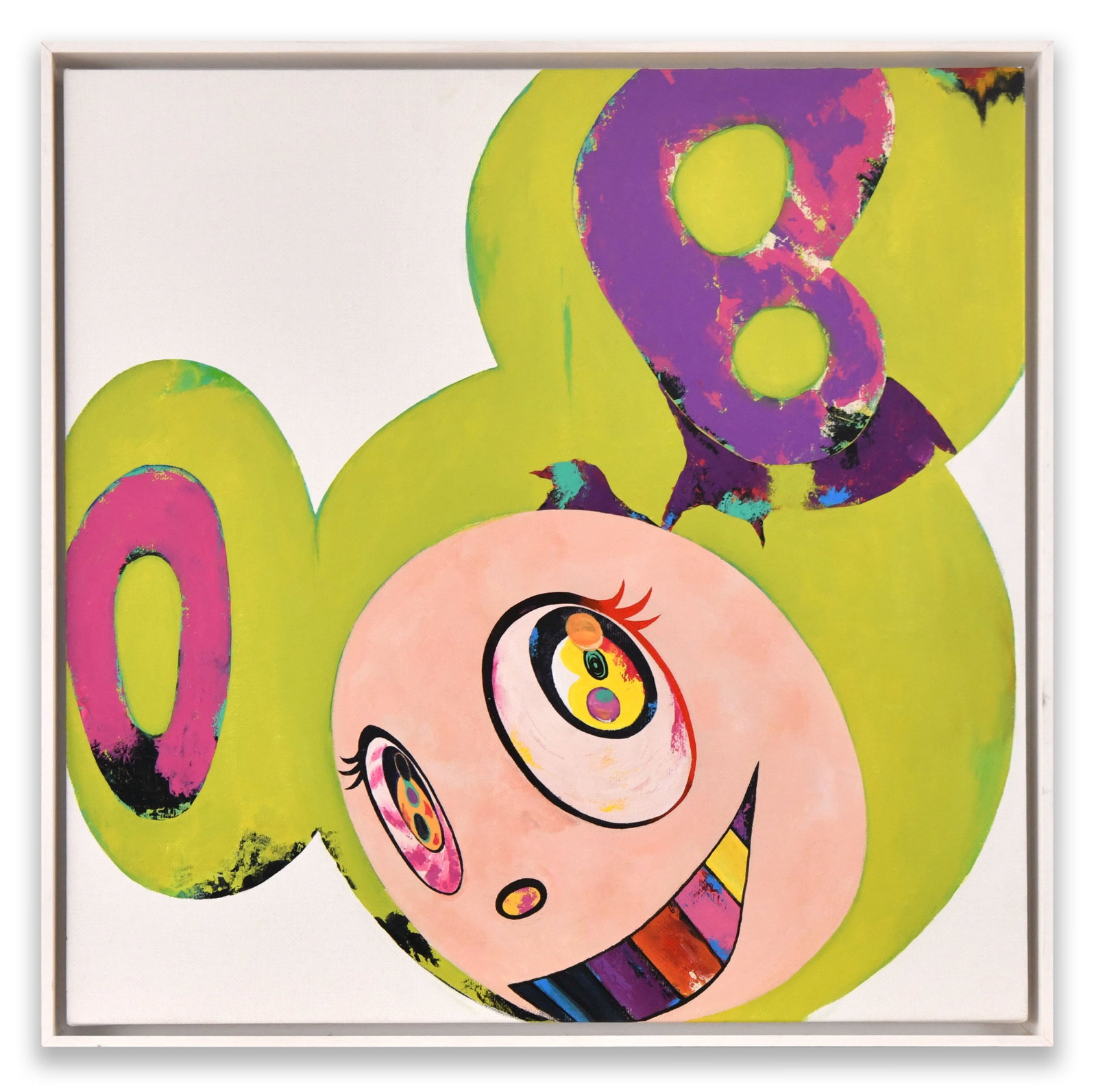 TAKASHI MURAKAMI (1962- ), ATTRIBUTED TO, ACRYLIC ON CANVAS: TAKASHI MURAKAMI (1962- ), ATTRIBUTED TO, ACRYLIC ON CANVAS Dimensions: Image size: 60 x 60 cm. All measured values are approximate. Outer frame size: 63 x 63 cm. All measured values are approximate. 