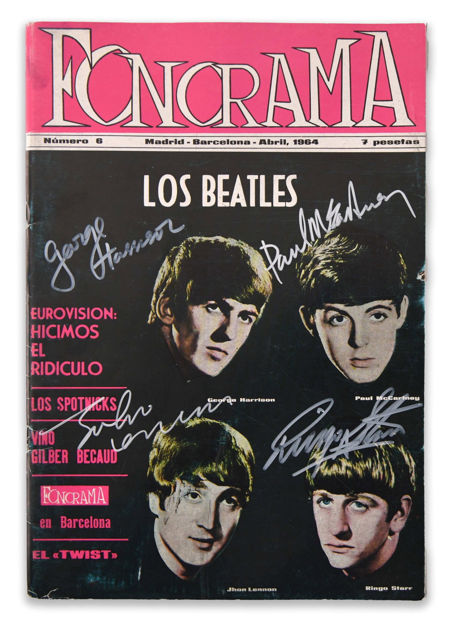 THE BEATLES - FONORAMA: LOS BEATLES SPANISH POP MAGAZINE WITH FULL BAND SIGNATURES (MADRID / (1 of 3)