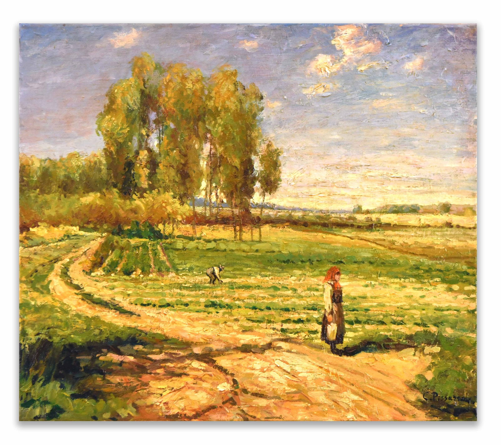 CAMILLE PISSARRO (1830-1903), ATTRIBUTED TO, OIL ON CANVAS: CAMILLE PISSARRO (1830-1903), ATTRIBUTED TO, OIL ON CANVAS Dimensions: Image size: 45.5 x 53 cm. All measured values are approximate. Signature: Camille Pissarro Description: A pastoral rural