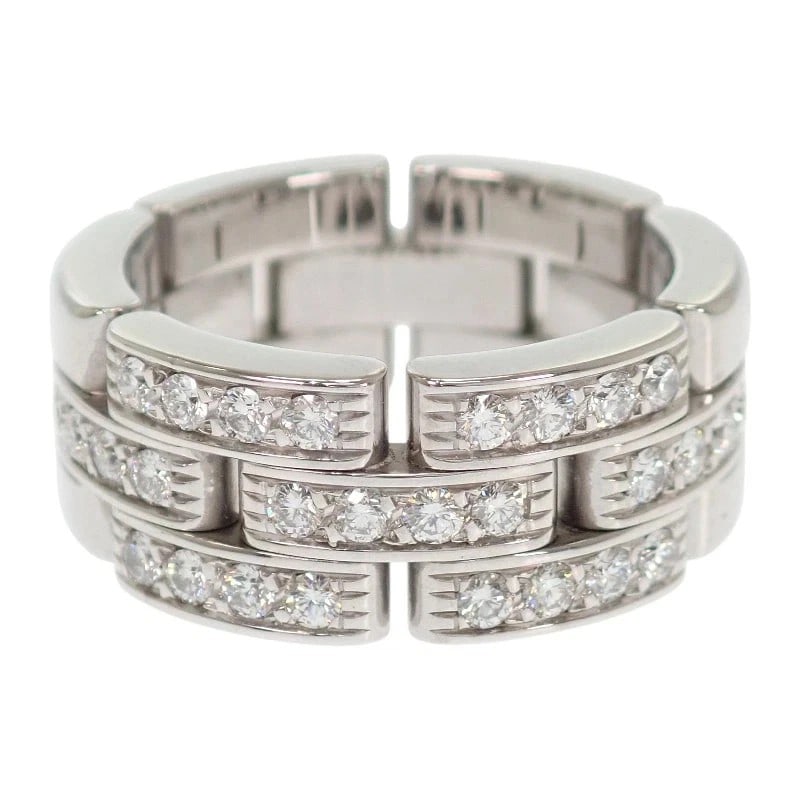 DIAMOND-SET PLATINUM GEOMETRIC BAND RING WITH MULTI-ROW DESIGN (20TH CENTURY): DIAMOND-SET PLATINUM GEOMETRIC BAND RING WITH MULTI-ROW DESIGN (20TH CENTURY) Provenance and Authenticity: This sophisticated platinum ring showcases a refined geometric composition enhanced by multip