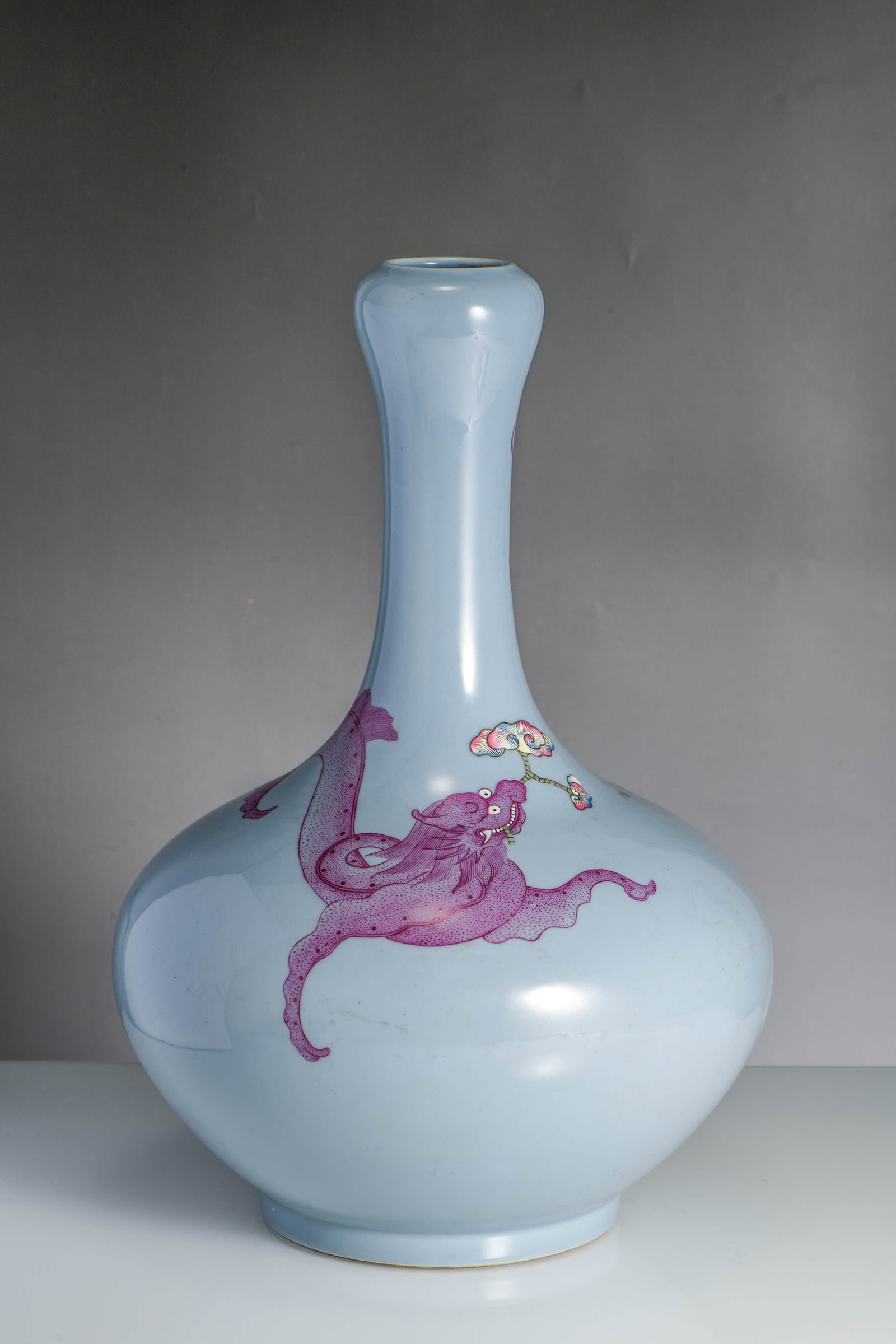 A SKY-BLUE GLAZED WITH RUBY-RED 'DRAGON' VASE: A SKY-BLUE GLAZED WITH RUBY-RED 'DRAGON' VASE Description: Height:40cm, Width:30