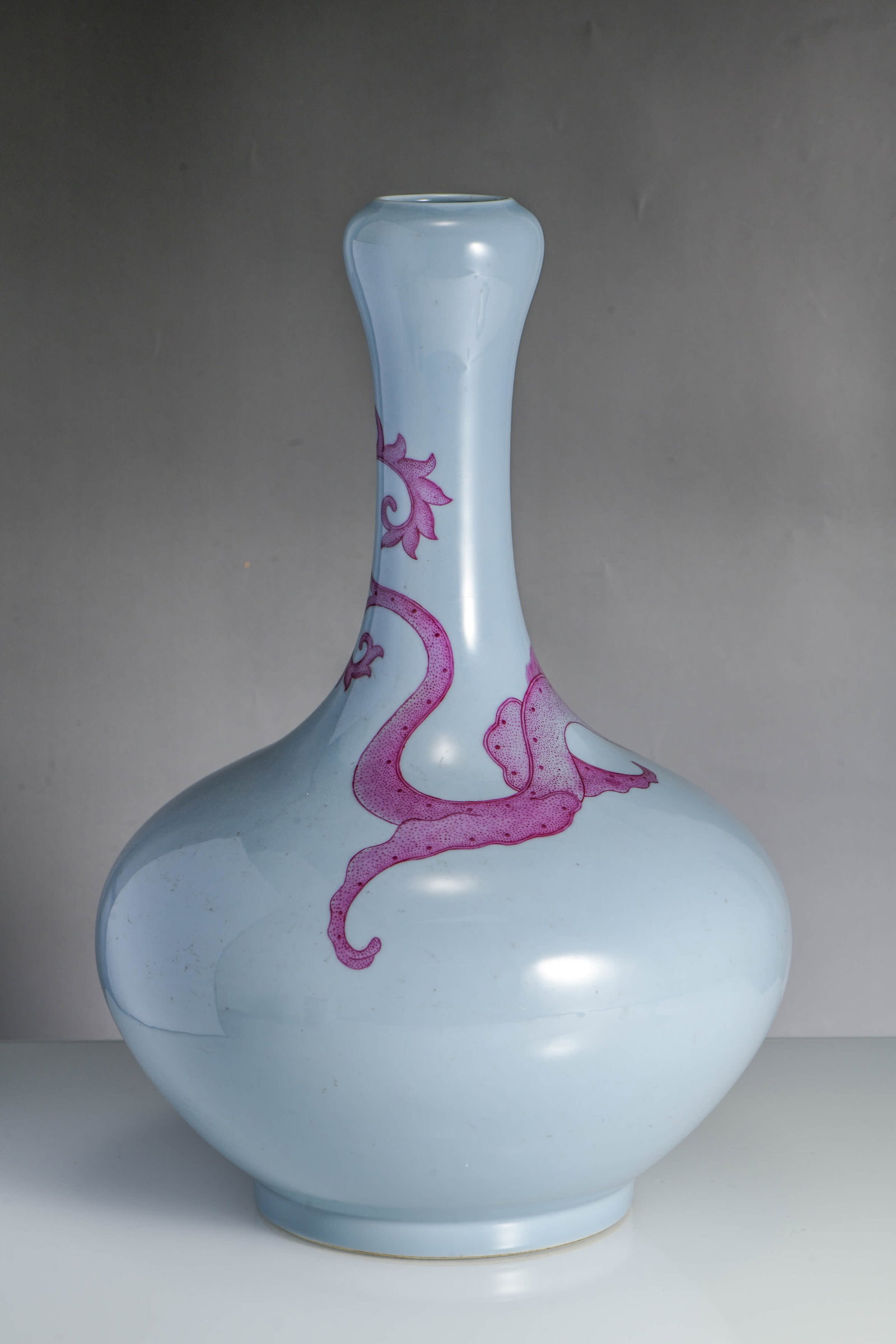 A SKY-BLUE GLAZED WITH RUBY-RED 'DRAGON' VASE - 2