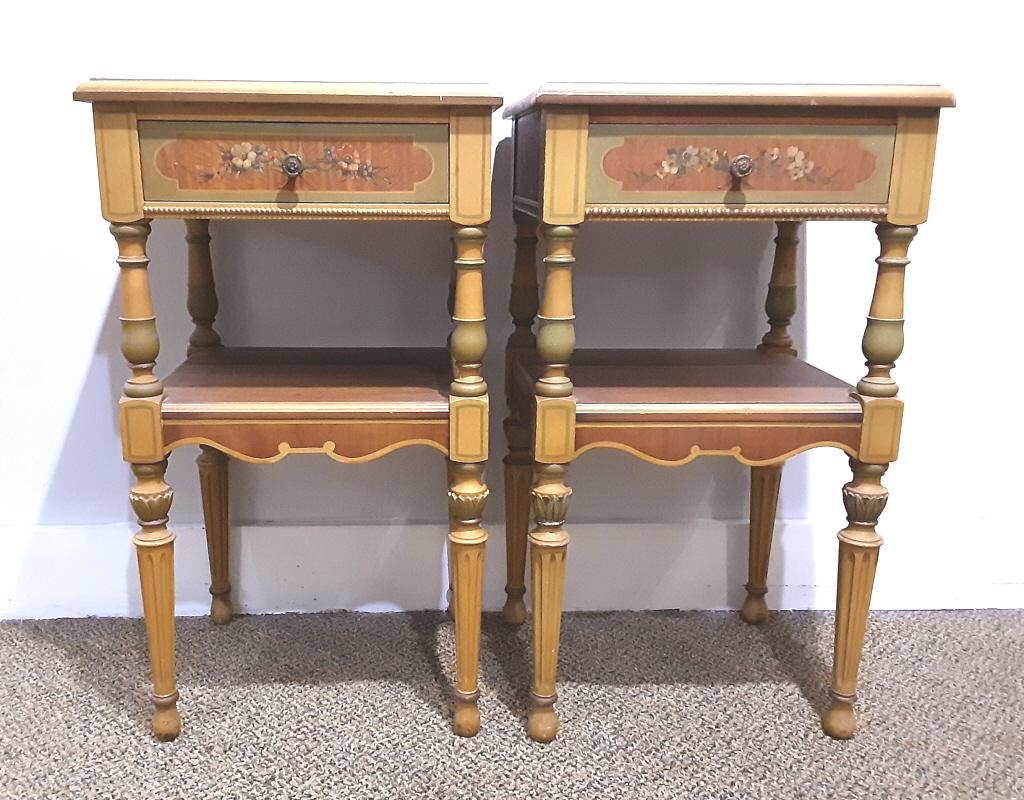 2 Piece Hand-painted Sligh Antique Nightstands: They Measure 28" tall, 16" long, and 13" wide.