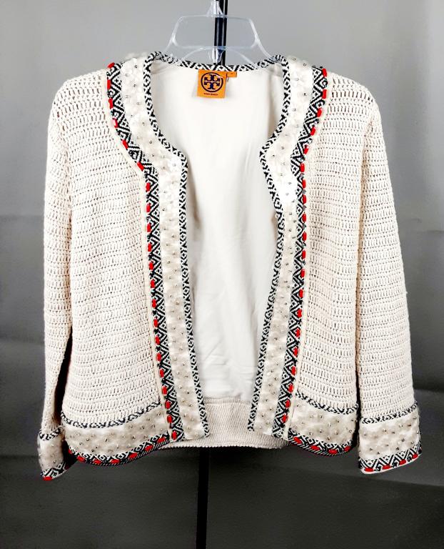 Tory Burch Knit Blazer: This ivory blazer size Medium.