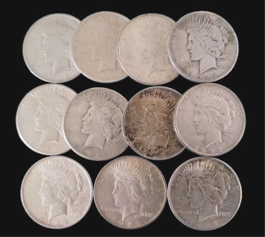 Lot of 11 Peace Dollars 1922 1923 1924 (1 of 20)