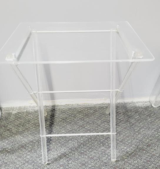 Mid Century Lucite Folding TV Tray Table Measures 24" tall. Top Measures  20"x14". Some minor (1 of 6)