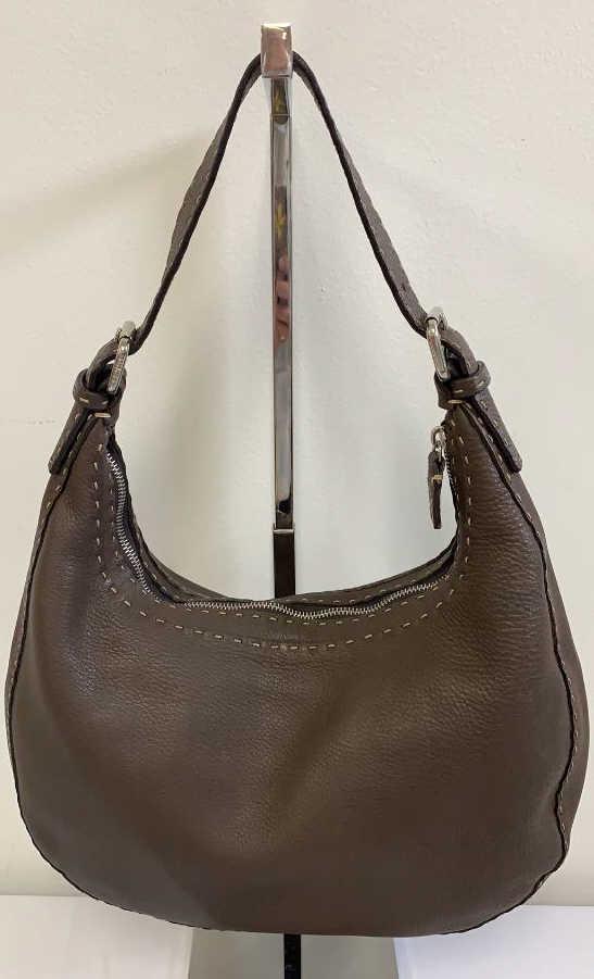 FENDI Selleria Chocolate Brown Leather Hobo Shoulder Bag . Excellent Pre-loved Condition. Silver (1 of 10)