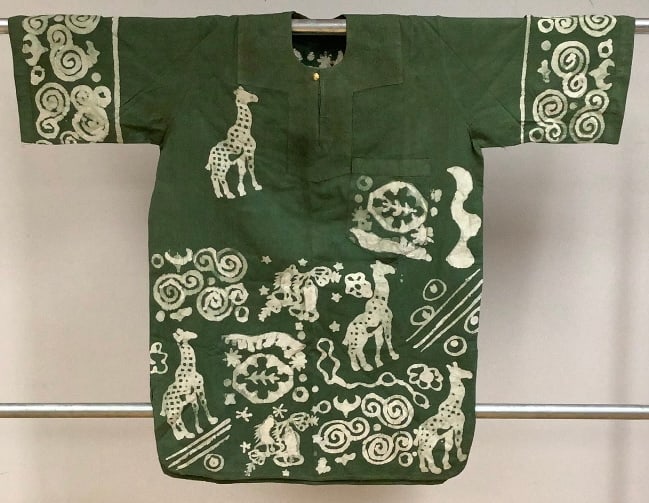 Batik African Animal Print Shirt & Pants Origin: Private estate Material: Batik cloth Measures: (1 of 20)
