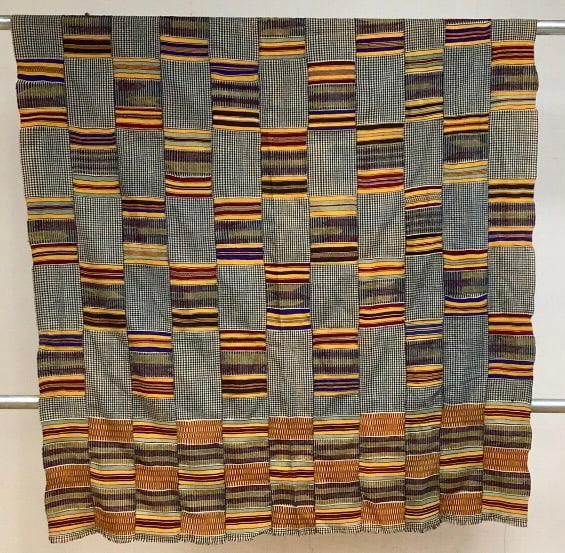 African Kente Cloth Handmade Quilt Top Origin: Private estate Material: Cloth, cotton/cotton/silk (1 of 8)