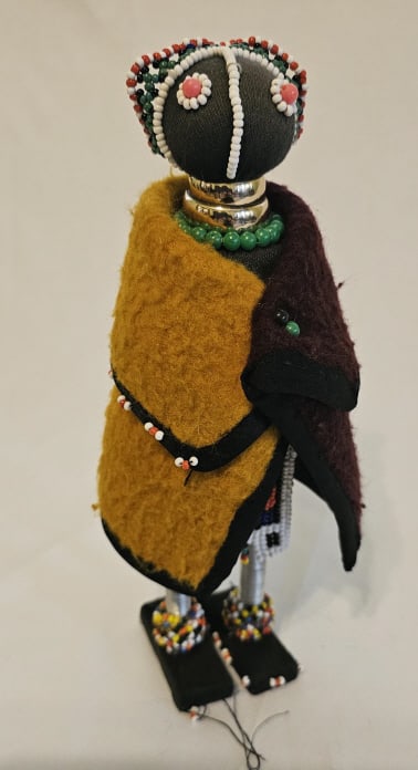 Beaded African Ndebele Doll Mustard & Brown Cape Origin: Private Estate Material: Beaded Measures: (1 of 7)