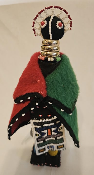 Beaded African Ndebele Doll Green & Red Cape Origin: Private Estate Material: Beaded Measures: 14" (1 of 8)