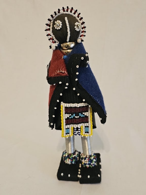 Beaded African Ndebele Doll Blue & Red Cape Origin: Private Estate Material: Beaded Measures: 10.5" (1 of 8)