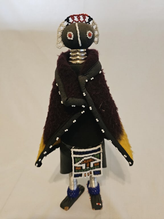 Beaded African Ndebele Doll Black & Yellow Cape Southern Africa create dolls with colorful designs. (1 of 8)