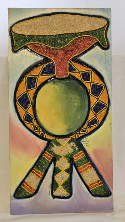 Original African Wood Wall Art with Glass Beads 1 ARTIST: Unknown TITLE: Abstract MEDIUM: Glass (1 of 6)