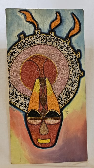 Original African Wood Wall Art with Glass Beads 2 ARTIST: Unknown TITLE: Abstract MEDIUM: Glass (1 of 7)