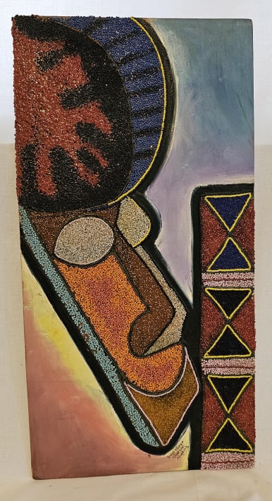 Original African Wood Wall Art with Glass Beads 4 ARTIST: Unknown TITLE: Abstract MEDIUM: Glass (1 of 6)