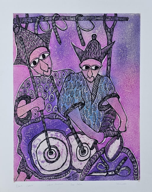 Black Smith Spray Painting on Rice Paper Picture ARTIST: Signed Illegible TITLE: Black Smith MEDIUM: (1 of 16)