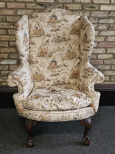 Vintage Queen Anne Style Upholstered Chair PROVENANCE: Private (1 of 14)