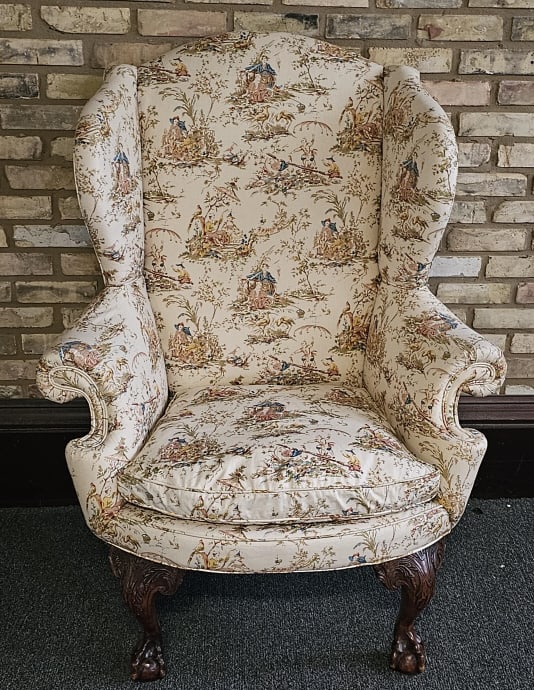 Vintage Queen Anne Style Upholstered Chair #2 PROVENANCE: Private (1 of 15)