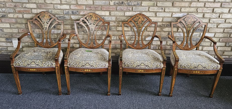 Set of 4 Hepplewhite Style Painted Arm Chairs PROVENANCE: Private (1 of 14)