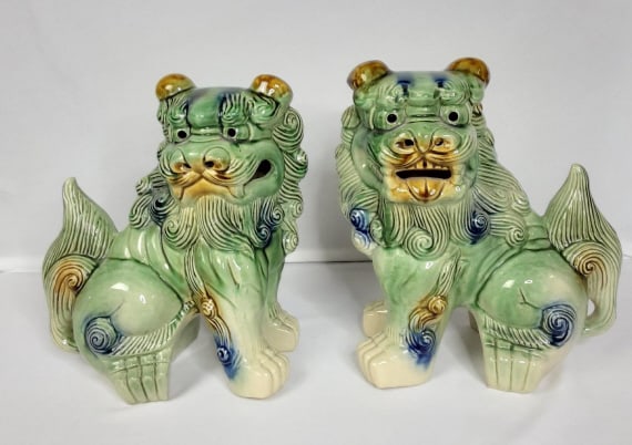 Chinese Polychrome Ceramic Glazed Foo Dogs (1 of 8)