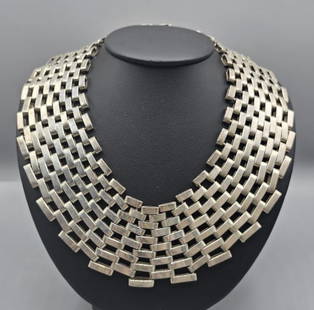 Substantial Silver Basket Weave Statement Necklace Metal: Sterling: Metal: Sterling Silver 312.96 Grams Measures 18"