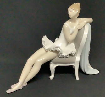 Lladro Seated Ballerina PROVENANCE: Private estate MATERIAL: Porcelain CONDITION: Very good: PROVENANCE: Private estate MATERIAL: Porcelain CONDITION: Very good