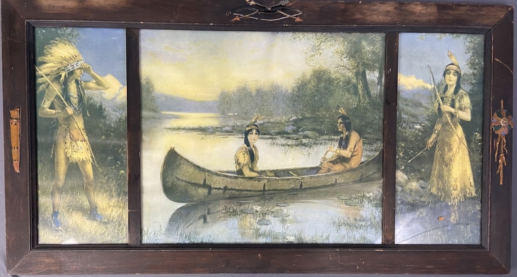 Indian Romance John Knowles Litho 1911 Three panel lithograph of a Native American couple, separate (1 of 9)