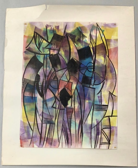 African Abstract Spray Painting on Rice Paper Measures 25" x (1 of 5)