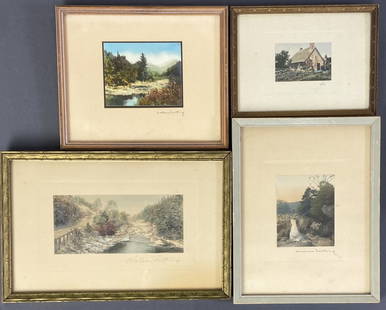 4 Wallace Nutting Signed Lithos Little River Four hand tinted lithographs by Wallace Nutting,: Four hand tinted lithographs by Wallace Nutting, including Little River and Grandmother's Garden. Each is framed and signed by the artist.