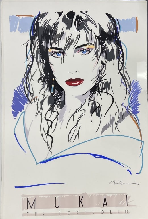 Blue Eyes by Dennis Mukai Limited Ed. Art Print Print from the artist Dennis Mukai whose work has: Print from the artist Dennis Mukai whose work has been seen in Playboy and Levi's commercials in the 80's. Print comes sealed in plastic against a foam board. It is 36 1/2 X 24 1/2 inches in size.