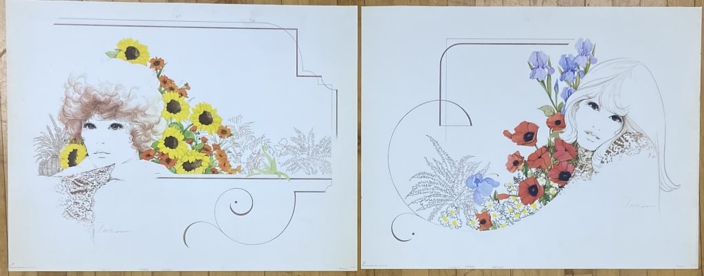 2 Lithographs by William Tara Two lithographs with portraits of women by William Tara, copyright (1 of 6)